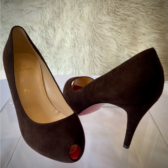 💎HP3X🎉LUXURY👠LOUBOUTIN👠Must Have Luxury Suede Peep Toe Stilletos - Picture 7 of 16